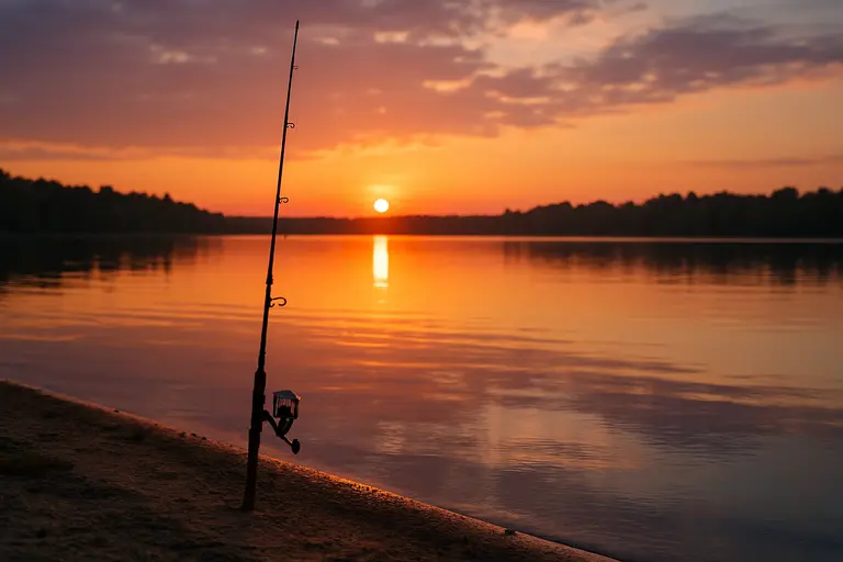 Bass measuring board beside kayak fishing gear on a dock