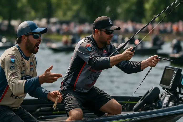 three anglers working from a boat during a bass team event